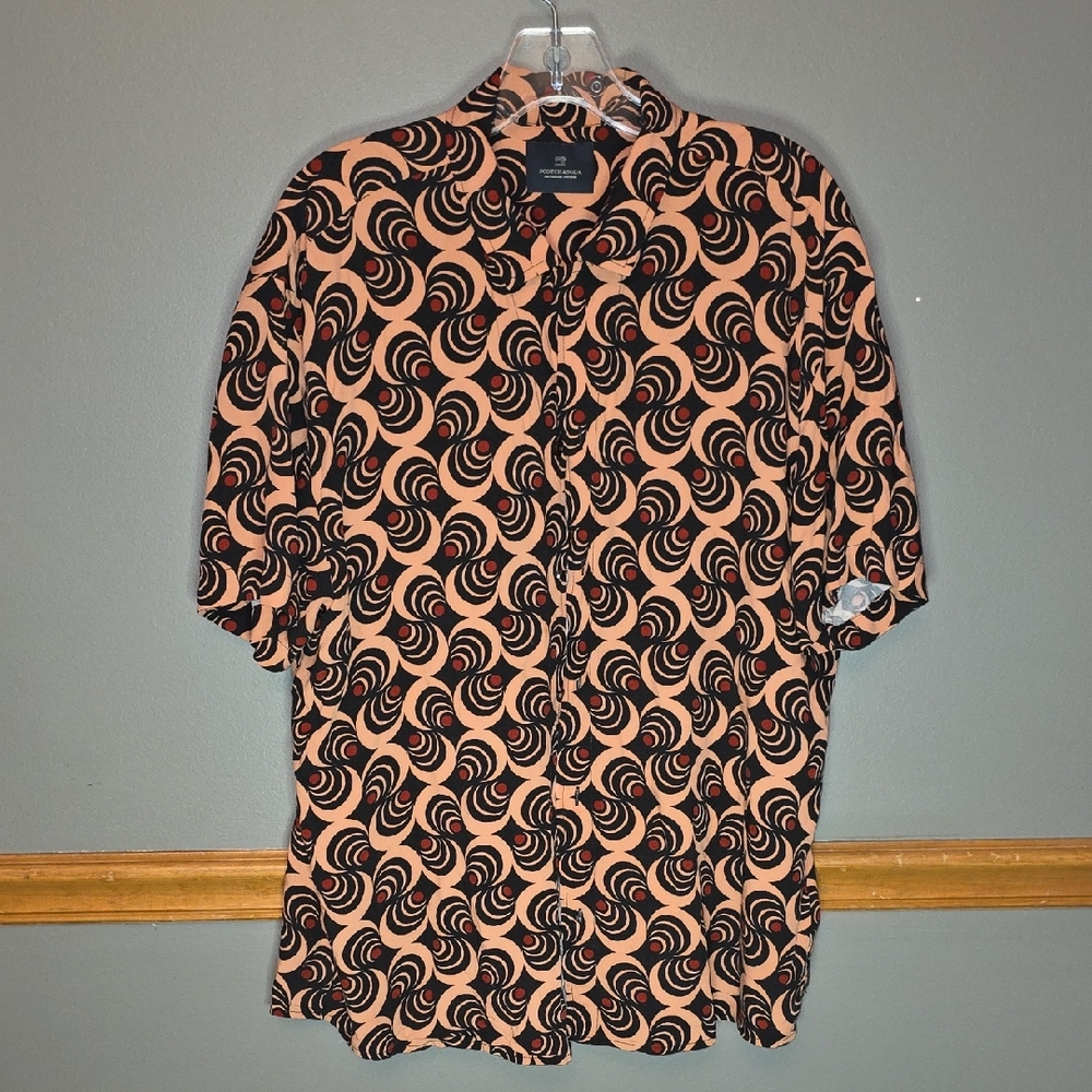 Scotch & Soda Men's Shirt with Black and Orange Wave Pattern